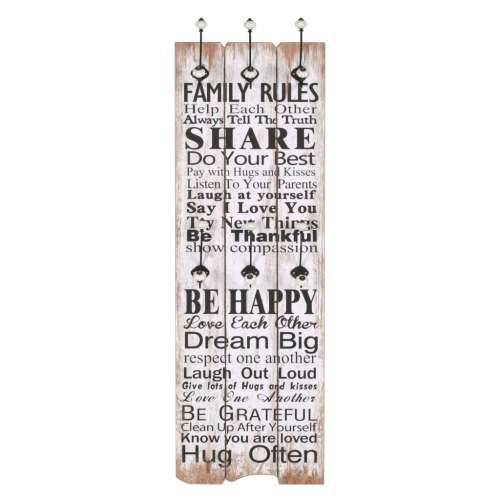 Zidna vješalica za kapute sa 6 kuka “FAMILY RULES” 120 x 40 cm Cijena