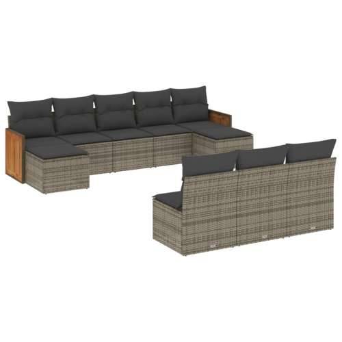 Vrtna garnitura - 10-dijelni set vrtnih sofa od poliratana s jastucima sivi - Siva Bez stola 1 Cijena