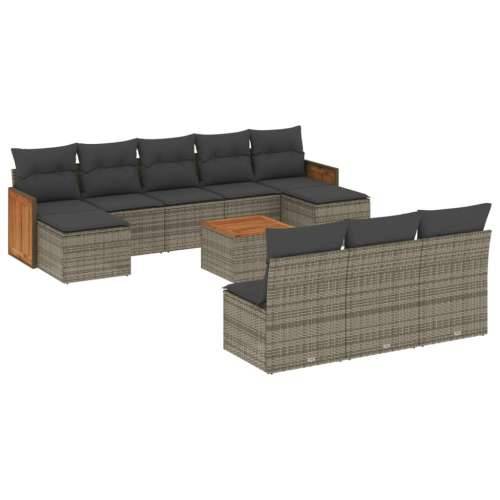 Vrtna garnitura - 11-dijelni set vrtnih sofa od poliratana s jastucima sivi - Siva Sa stolom 1 Cijena
