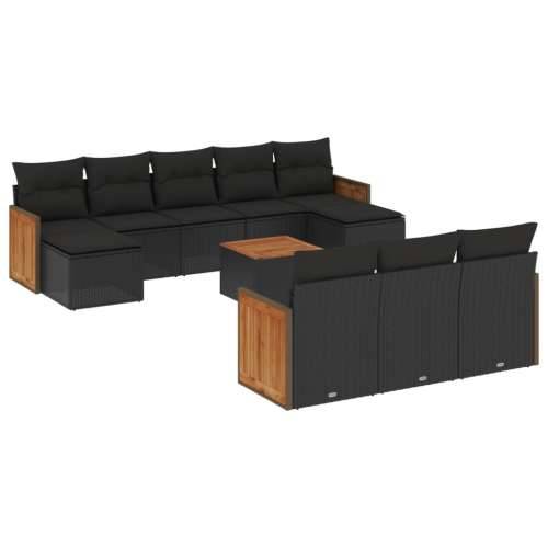 Vrtna garnitura - 11-dijelni set vrtnih sofa od poliratana s jastucima crni - Crna Sa stolom 1 Cijena