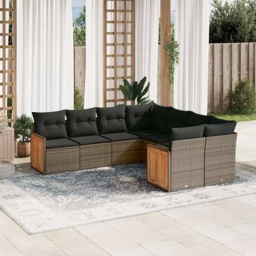 Vrtna garnitura - 8-dijelni set vrtnih sofa od poliratana s jastucima sivi - Siva 1 Cijena
