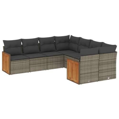 Vrtna garnitura - 8-dijelni set vrtnih sofa od poliratana s jastucima sivi - Siva 1 Cijena