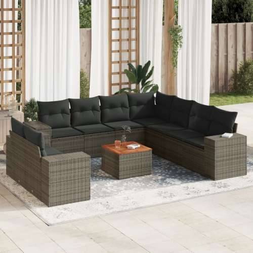 Vrtna garnitura - 10-dijelni set vrtnih sofa od poliratana s jastucima sivi - Siva 10 Cijena