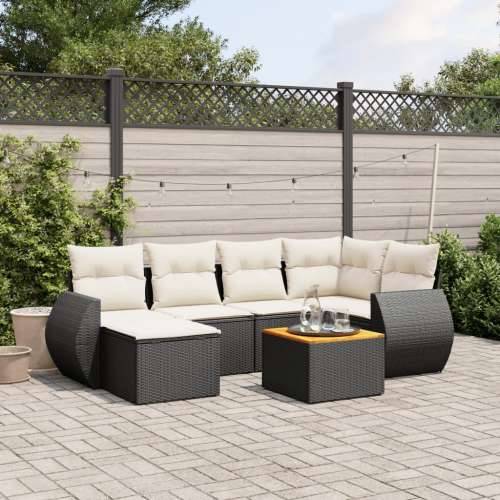 Vrtna garnitura - 7-dijelni set vrtnih sofa od poliratana s jastucima crni - Crna i krem 1 Cijena