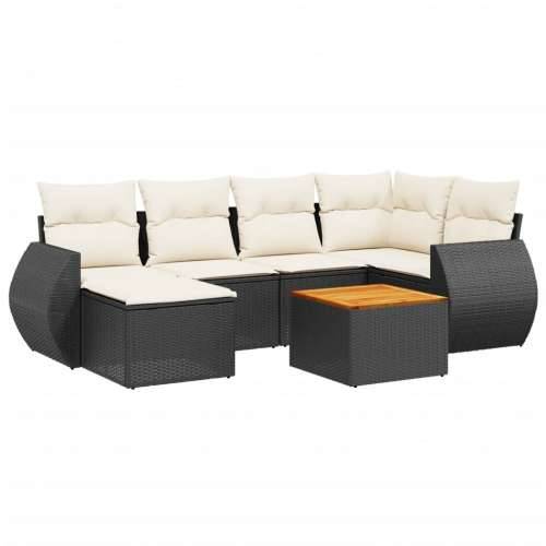 Vrtna garnitura - 7-dijelni set vrtnih sofa od poliratana s jastucima crni - Crna i krem 1 Cijena