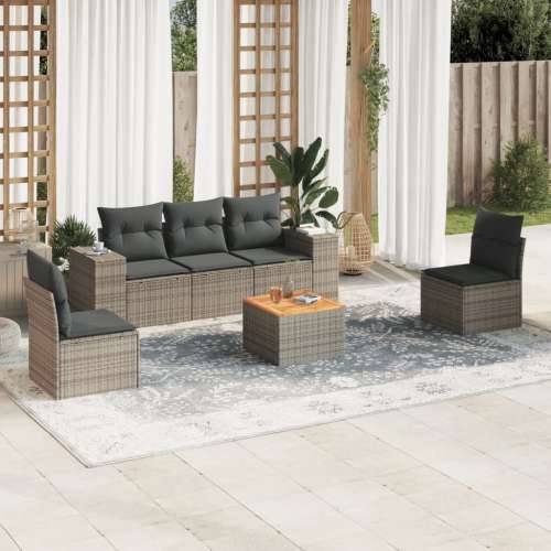Vrtna garnitura - 6-dijelni set vrtnih sofa od poliratana s jastucima sivi - Siva 1 Cijena