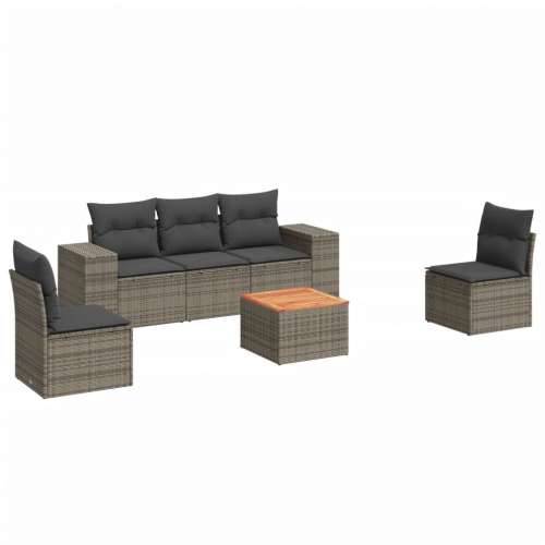 Vrtna garnitura - 6-dijelni set vrtnih sofa od poliratana s jastucima sivi - Siva 1 Cijena