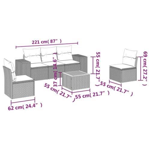 Vrtna garnitura - 6-dijelni set vrtnih sofa od poliratana s jastucima sivi - Siva 1 Cijena