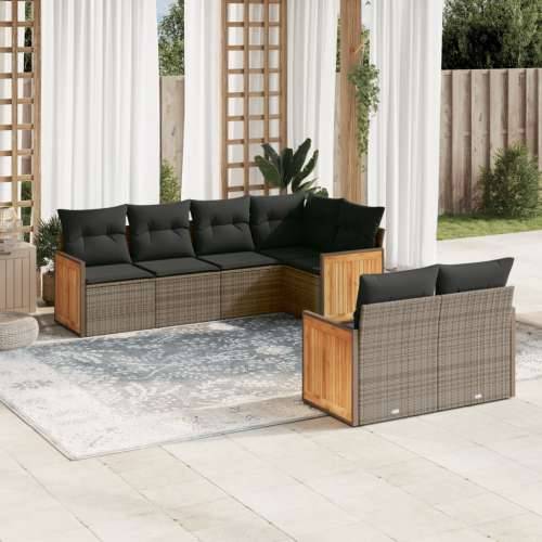 Vrtna garnitura - 7-dijelni set vrtnih sofa sivi od poliratana - Siva 1 Cijena