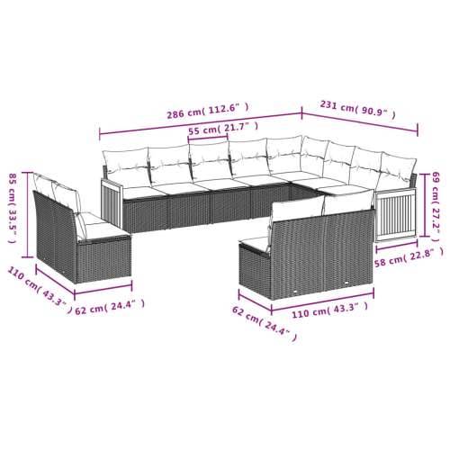 Vrtna garnitura - 12-dijelni set vrtnih sofa od poliratana s jastucima sivi - Siva Bez stola 1 Cijena
