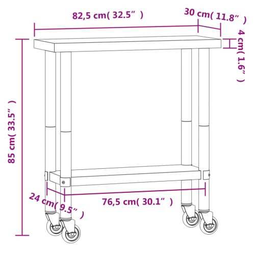 Kuhinjski radni stol s kotačima 82,5x30x85 cm nehrđajući čelik Cijena