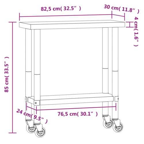 Kuhinjski radni stol s kotačima 82,5x30x85 cm nehrđajući čelik - 82.5 x 30 x 85 cm 1 Cijena