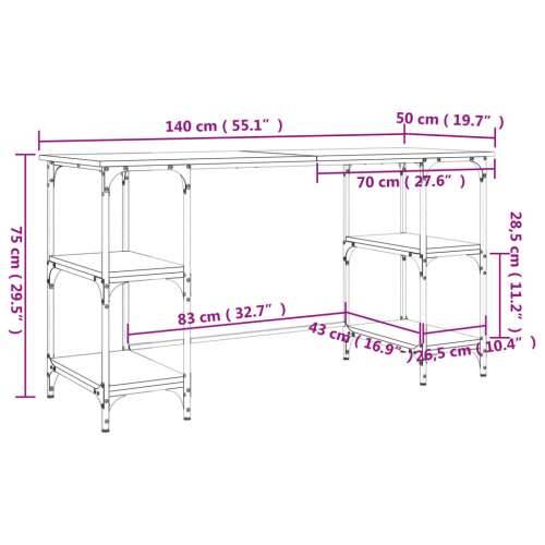 Radni stol boja hrasta 140x50x75 cm metal i konstruirano drvo - Sivi hrast sonoma Cijena