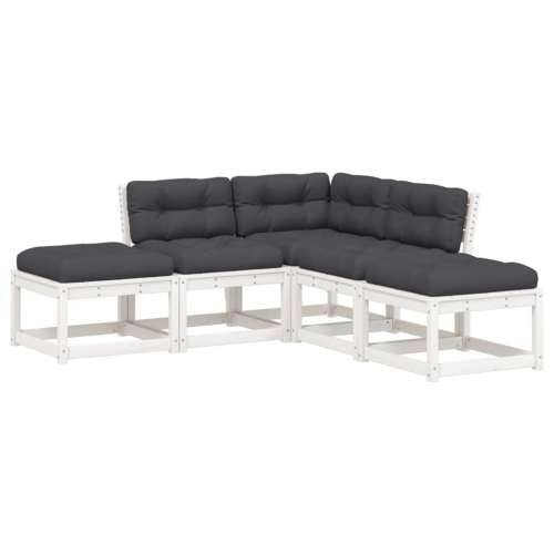 Vrtna garnitura - 5-dijelni set vrtnih sofa s jastucima bijeli masivna borovina  - Bijela Da 1 Cijena