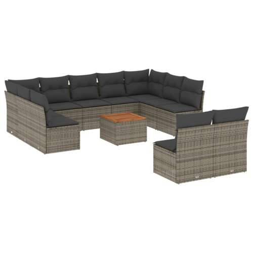 Vrtna garnitura - 12-dijelni set vrtnih sofa od poliratana s jastucima sivi - Siva 12 Cijena