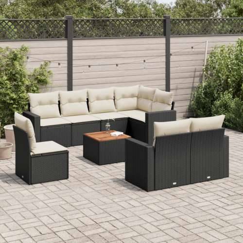 Vrtna garnitura - 9-dijelni set vrtnih sofa s jastucima crni od poliratana - Crna i krem 5x kutna + stol + 3x srednja 1 Cijena