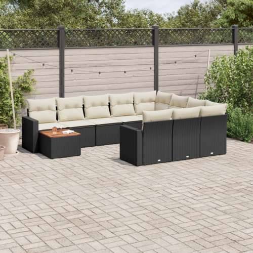 Vrtna garnitura - 11-dijelni set vrtnih sofa od poliratana s jastucima crni - Crna i krem 1 6x srednja + stol + 2x kutna Cijena