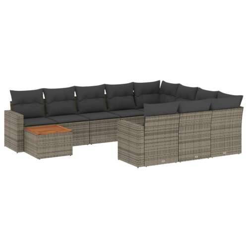 Vrtna garnitura - 11-dijelni set vrtnih sofa od poliratana s jastucima sivi - Siva 1 6x srednja + stol + 2x kutna Cijena
