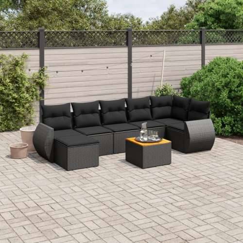 Vrtna garnitura - 8-dijelni set vrtnih sofa od poliratana s jastucima crni - Crna 3x srednja + stol + kutna 7 Cijena
