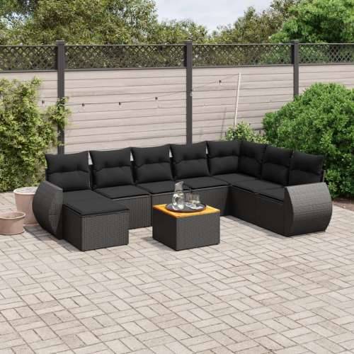 Vrtna garnitura - 9-dijelni set vrtnih sofa s jastucima crni od poliratana - Crna 1 Cijena