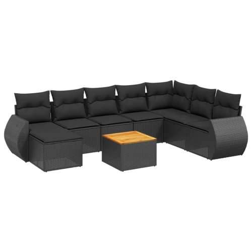 Vrtna garnitura - 9-dijelni set vrtnih sofa s jastucima crni od poliratana - Crna 1 Cijena