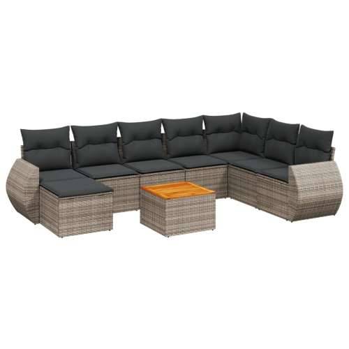 Vrtna garnitura - 9-dijelni set vrtnih sofa od poliratana s jastucima sivi - Siva 1 Cijena