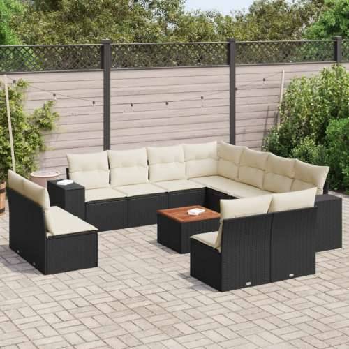 Vrtna garnitura - 12-dijelni set vrtnih sofa od poliratana s jastucima crni - Crna i krem 1 Cijena