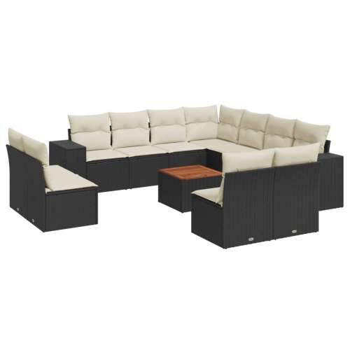 Vrtna garnitura - 12-dijelni set vrtnih sofa od poliratana s jastucima crni - Crna i krem 1 Cijena
