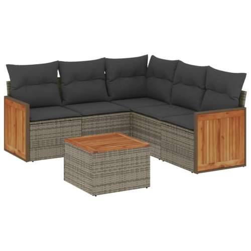 Vrtna garnitura - 6-dijelni set vrtnih sofa od poliratana s jastucima sivi - Siva Sa stolom 1 Cijena