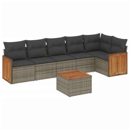 Vrtna garnitura - 7-dijelni set vrtnih sofa sivi od poliratana - Siva Sa stolom 1 Cijena