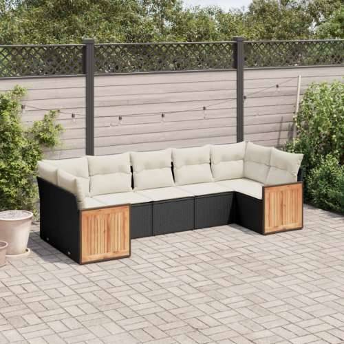 Vrtna garnitura - 7-dijelni set vrtnih sofa od poliratana s jastucima crni - Crna i krem 1 Cijena