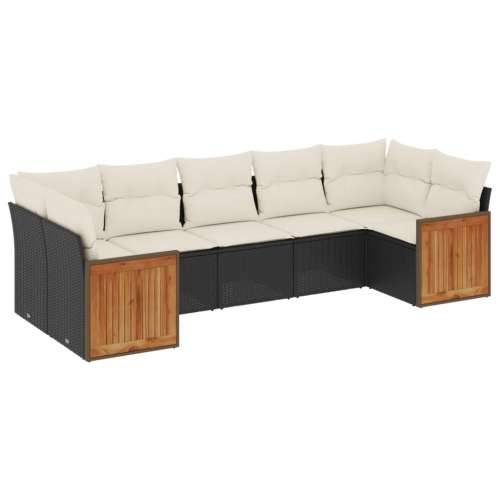 Vrtna garnitura - 7-dijelni set vrtnih sofa od poliratana s jastucima crni - Crna i krem 1 Cijena