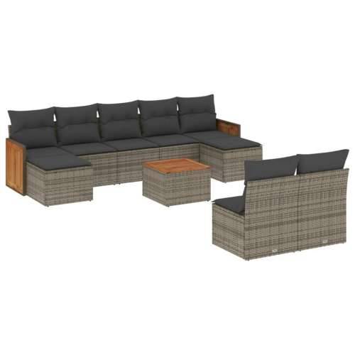 Vrtna garnitura - 10-dijelni set vrtnih sofa od poliratana s jastucima sivi - Siva Sa stolom 1 Cijena