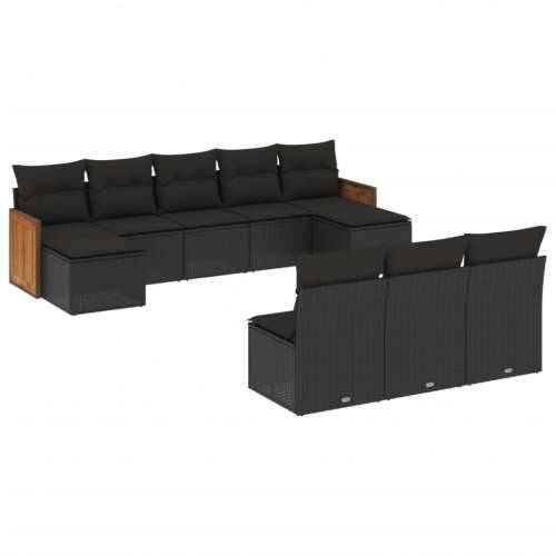 Vrtna garnitura - 10-dijelni set vrtnih sofa s jastucima crni od poliratana - Crna Bez stola 1 Cijena
