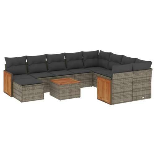 Vrtna garnitura - 11-dijelni set vrtnih sofa od poliratana s jastucima sivi - Siva 1 Cijena