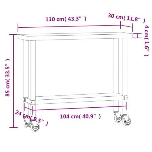 Kuhinjski radni stol s kotačima 110x30x85 cm nehrđajući čelik - 110 x 30 x 85 cm 1 Cijena