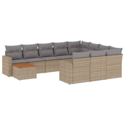 Vrtna garnitura - 11-dijelni set vrtnih sofa od poliratana s jastucima bež - bež i siva 1 6x srednja + stol + 2x kutna Cijena