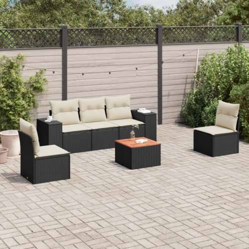 Vrtna garnitura - 6-dijelni set vrtnih sofa s jastucima crni od poliratana - Crna i krem 1 Cijena