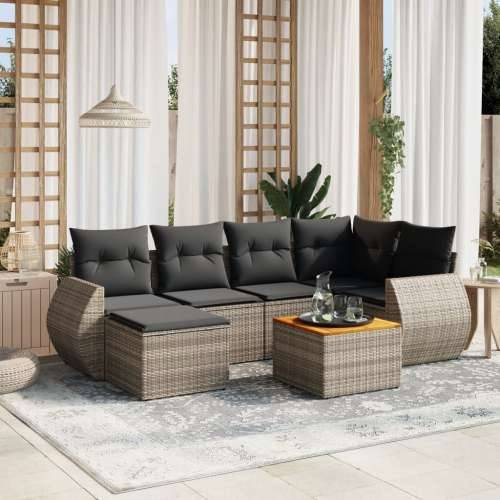 Vrtna garnitura - 7-dijelni set vrtnih sofa sivi od poliratana - Siva 1 Cijena