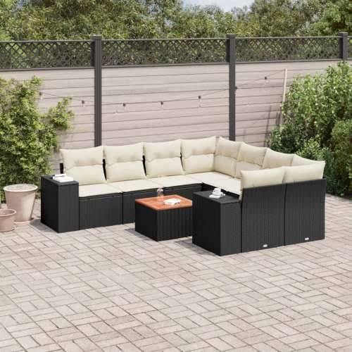 Vrtna garnitura - 9-dijelni set vrtnih sofa s jastucima crni od poliratana - Crna i krem 1 Cijena