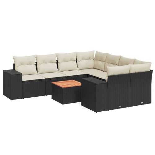 Vrtna garnitura - 9-dijelni set vrtnih sofa s jastucima crni od poliratana - Crna i krem 1 Cijena
