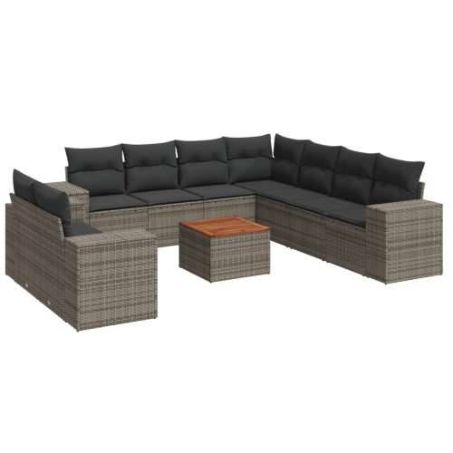 Vrtna garnitura - 10-dijelni set vrtnih sofa od poliratana s jastucima sivi - Siva 1 Cijena