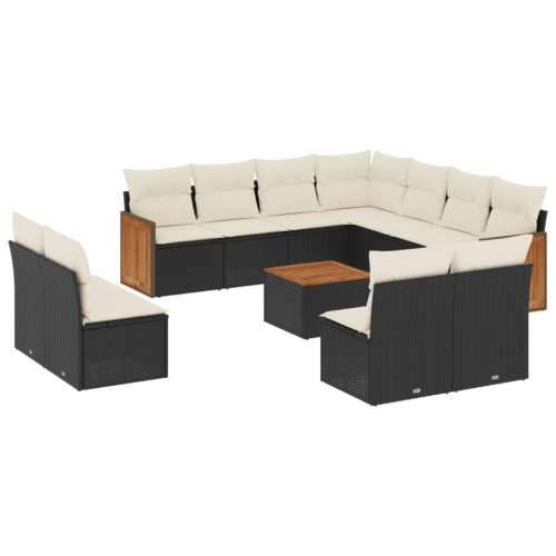 Vrtna garnitura - 12-dijelni set vrtnih sofa od poliratana s jastucima crni - Crna i krem Sa stolom 1 Cijena
