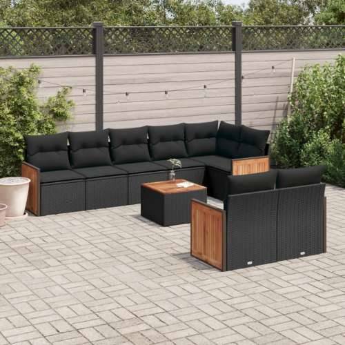 Vrtna garnitura - 9-dijelni set vrtnih sofa s jastucima crni od poliratana - Crna Sa stolom 1 Cijena