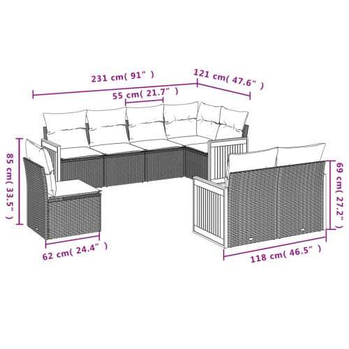 Vrtna garnitura - 8-dijelni set vrtnih sofa od poliratana s jastucima crni - Crna Bez stola 1 Cijena