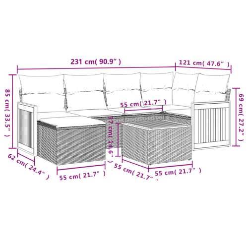 Vrtna garnitura - 7-dijelni set vrtnih sofa sivi od poliratana - Siva Sa stolom 1 Cijena