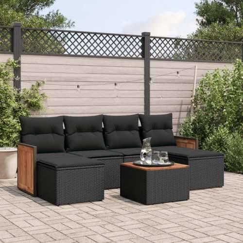 Vrtna garnitura - 7-dijelni set vrtnih sofa od poliratana s jastucima crni - Crna Sa stolom 1 Cijena