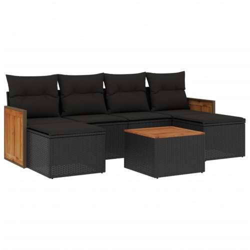 Vrtna garnitura - 7-dijelni set vrtnih sofa od poliratana s jastucima crni - Crna Sa stolom 1 Cijena