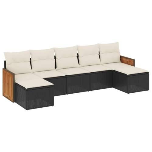 Vrtna garnitura - 7-dijelni set vrtnih sofa od poliratana s jastucima crni - Crna i krem Bez stola 1 Cijena