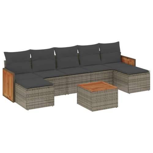 Vrtna garnitura - 8-dijelni set vrtnih sofa od poliratana s jastucima sivi - Siva Sa stolom 1 Cijena